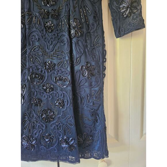 SUE WONG 3/4 Sleeve V-Neck Embellished Dress, Navy Tonal, Women's 6 NWT - Picture 7 of 10